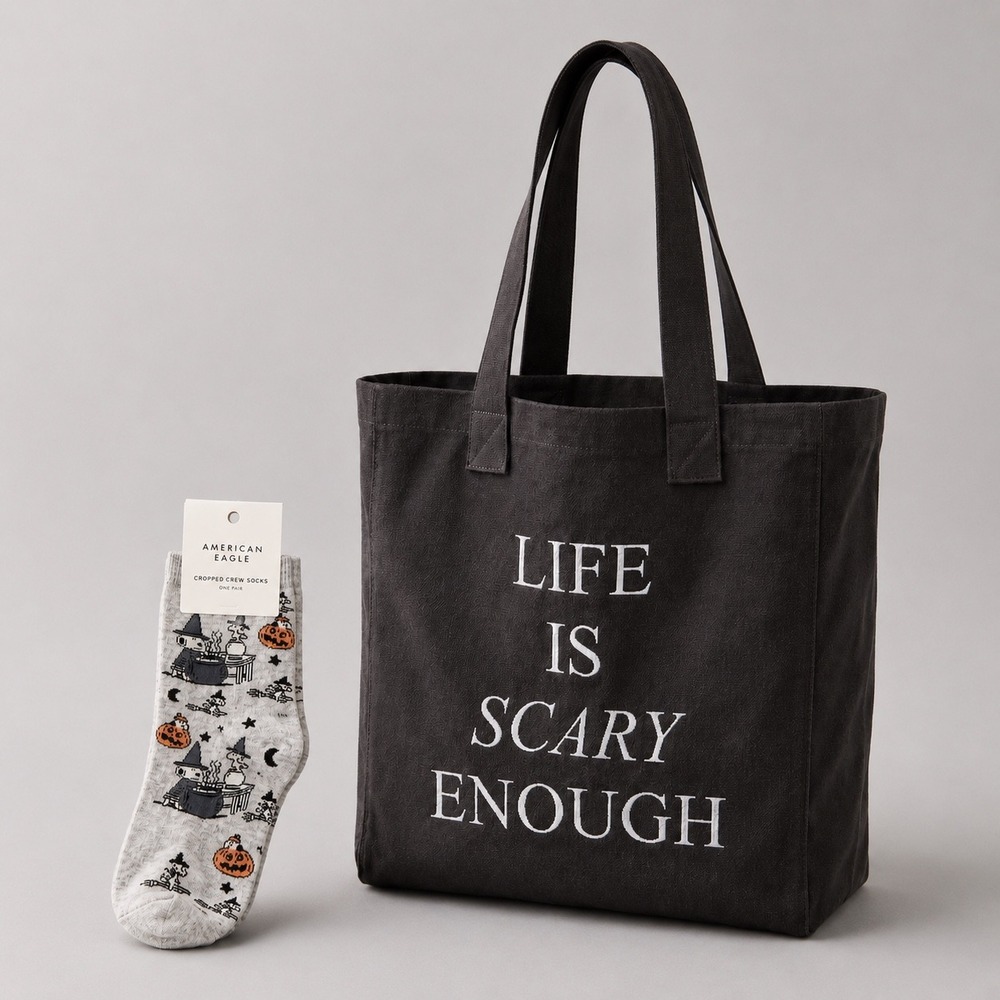 Aerie American Eagle Tote & Peanuts Snoopy Socks Set Bunde Halloween Fall NEW